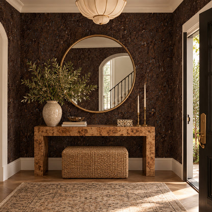 Mighty Oak in Brown with Metallic Silver Natural Cork Wallpaper