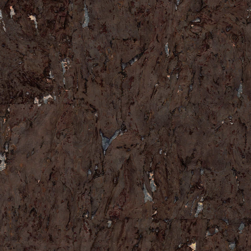 Mighty Oak in Brown with Metallic Silver Natural Cork Wallpaper