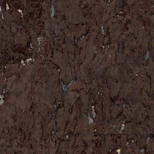 Mighty Oak in Brown with Metallic Silver Natural Cork Wallpaper