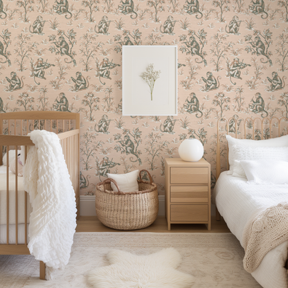 Monkey See Monkey Play Toile Wallpaper