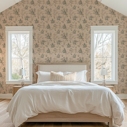 Monkey See Monkey Play Toile Wallpaper