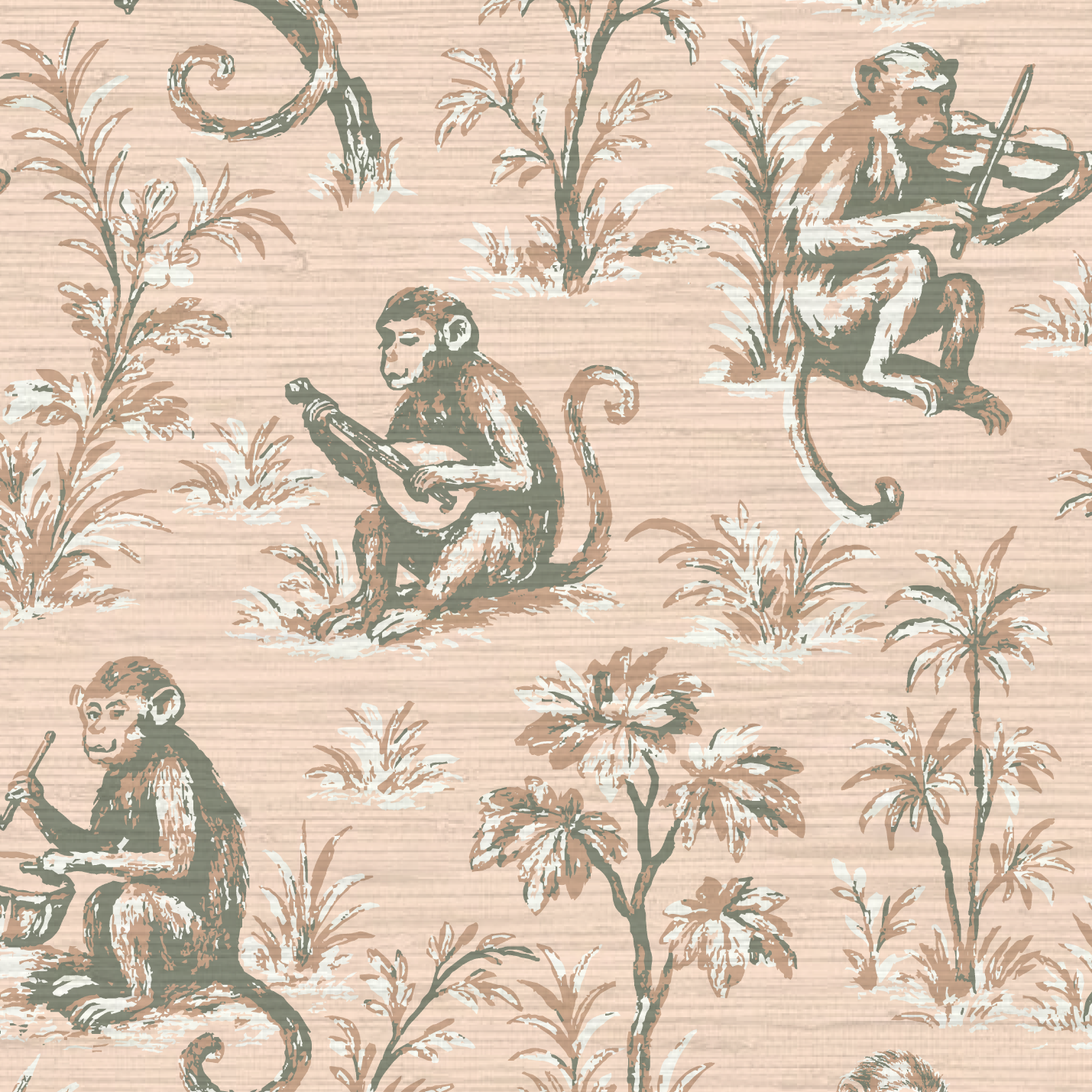 Monkey See Monkey Play Toile Wallpaper