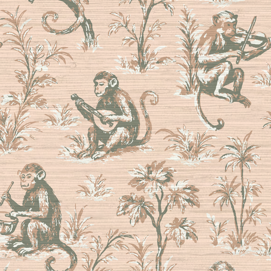 Monkey See Monkey Play Toile Wallpaper