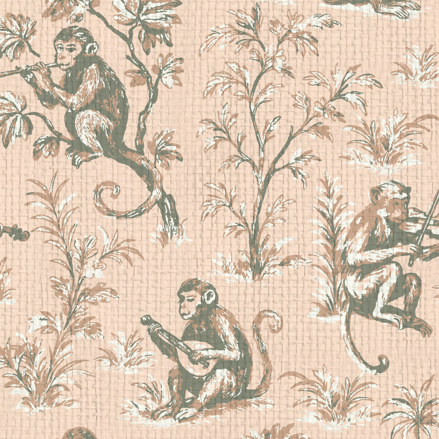 Monkey See Monkey Play Toile Wallpaper