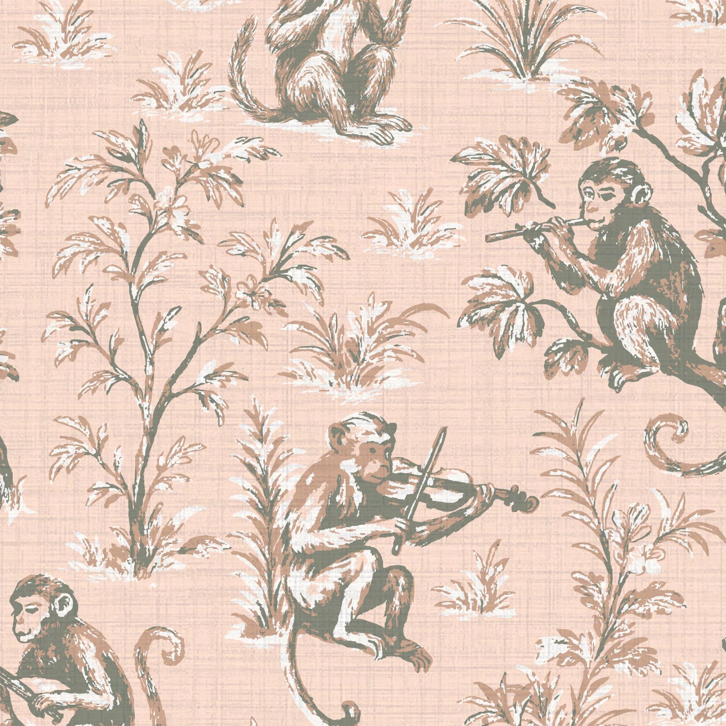 Monkey See Monkey Play Toile Wallpaper