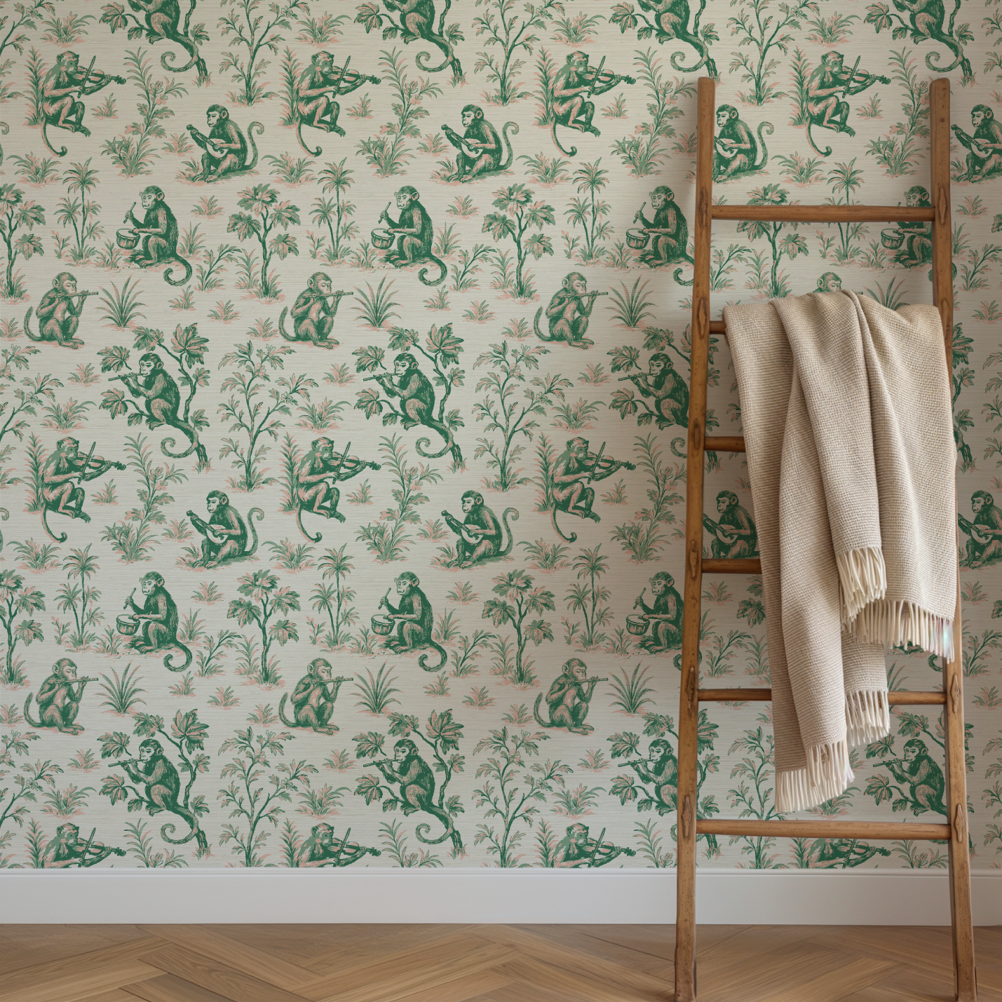 Monkey See Monkey Play Toile Wallpaper