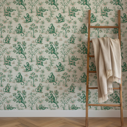 Monkey See Monkey Play Toile Wallpaper