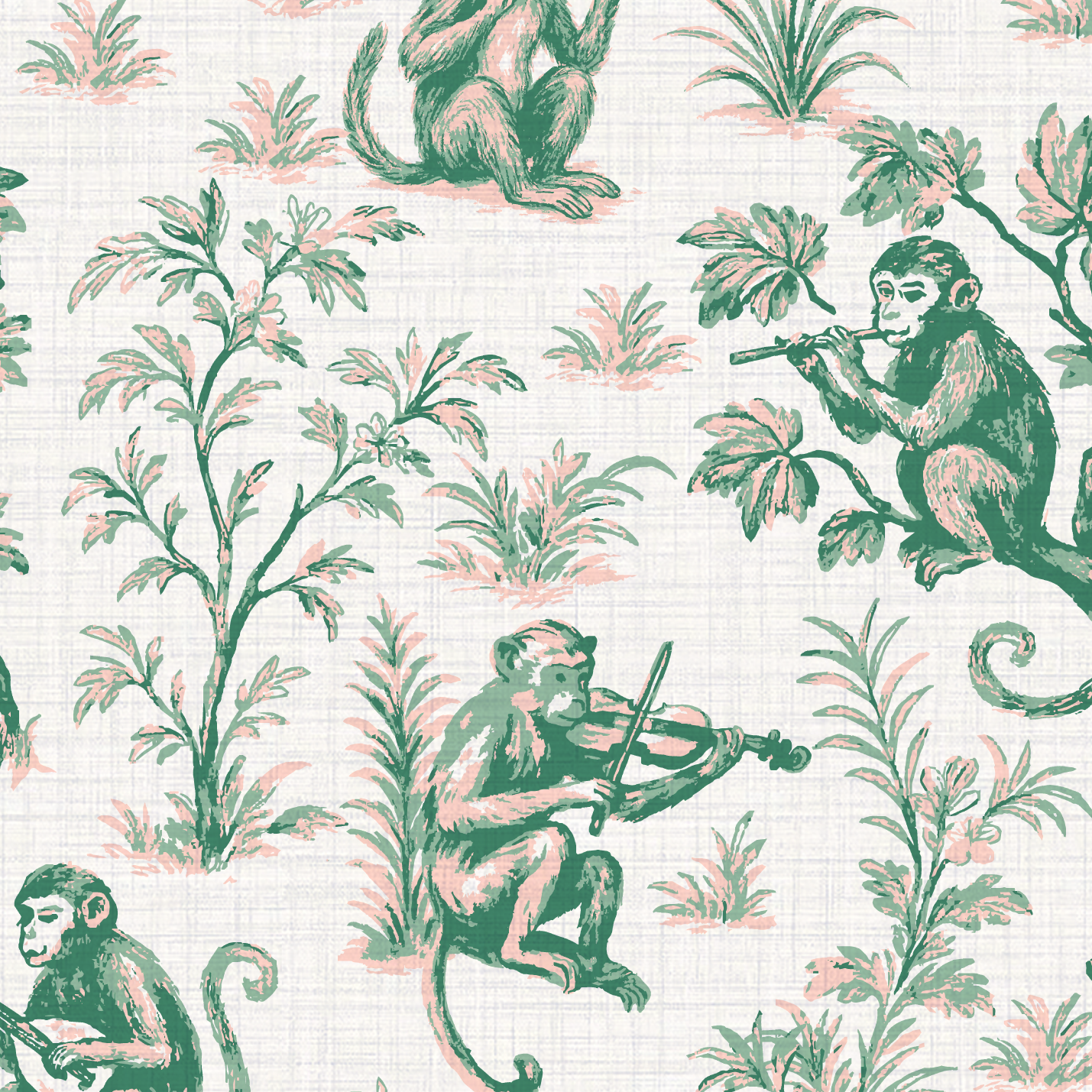 Monkey See Monkey Play Toile Wallpaper