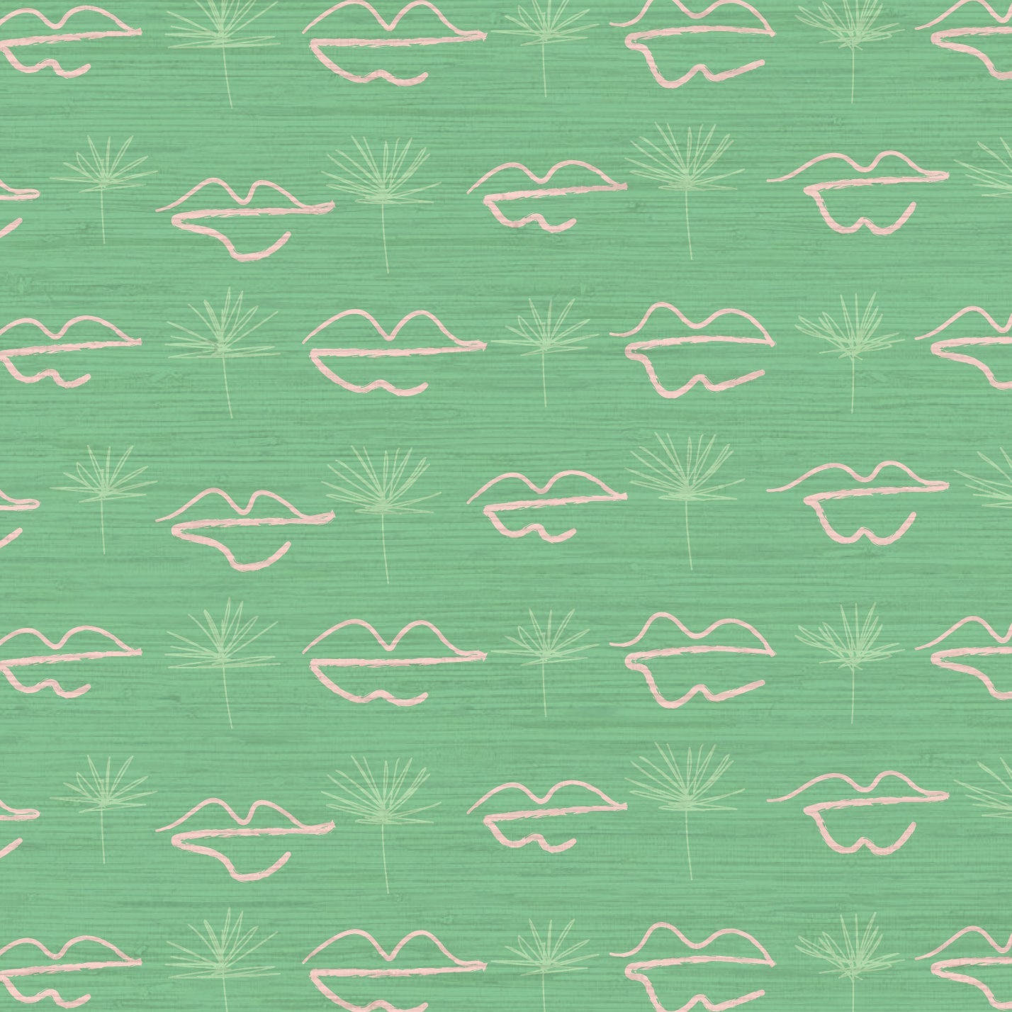 Grasscloth wallpaper Natural Textured Eco-Friendly Non-toxic High-quality Sustainable Interior Design Bold Custom Tailor-made Retro chic Bold Salon Beauty lips Botox jungle bold stripe lips jungle tropical makeup pink green teal palm tree