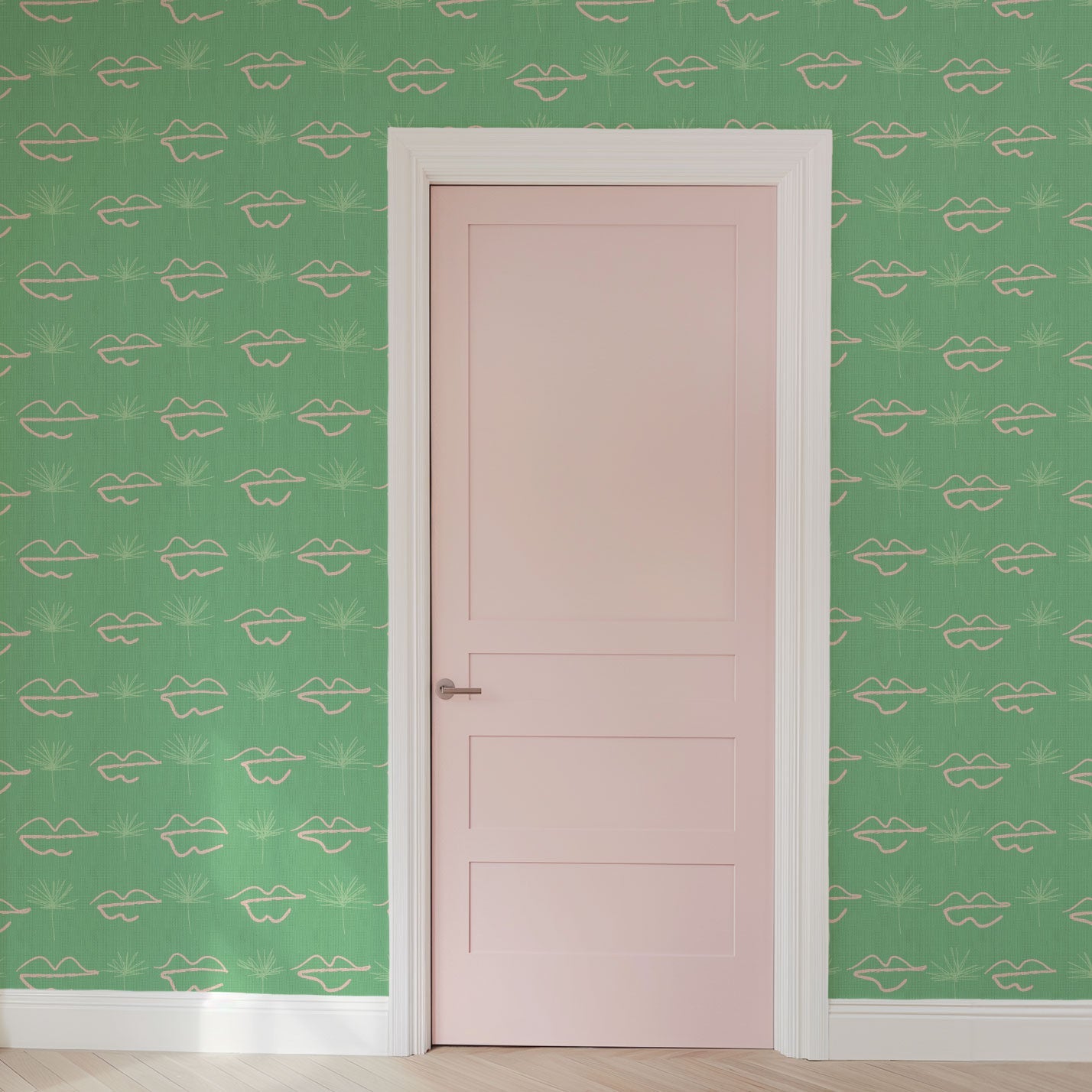 wallpaper Natural Textured Eco-Friendly Non-toxic High-quality Sustainable Interior Design Bold Custom Tailor-made Retro chic Bold Salon Beauty lips Botox jungle bold stripe lips jungle tropical makeup pink green teal palm tree paperweave paper weave