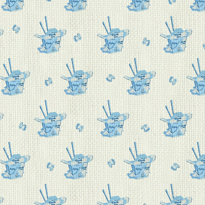 Grasscloth wallpaper Natural Textured Eco-Friendly Non-toxic High-quality  Sustainable Interior Design Bold Custom Tailor-made Retro chic Grandmillennial Maximalism  Traditional Dopamine decor food chinese box asian inspired chopsticks fortune cookie restaurant take-out french blue royal white cream paper weave paperweave basketweave basket weave