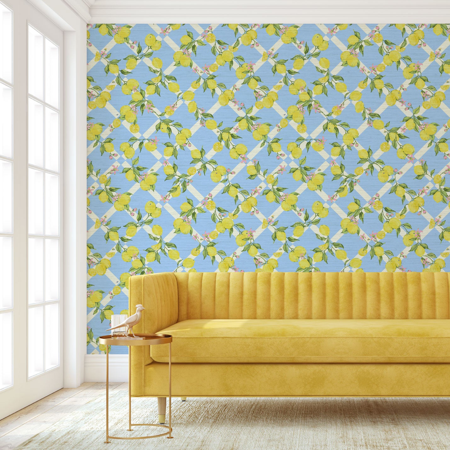 Never Tear Us Apart Lemon Lattice Floral Wallpaper