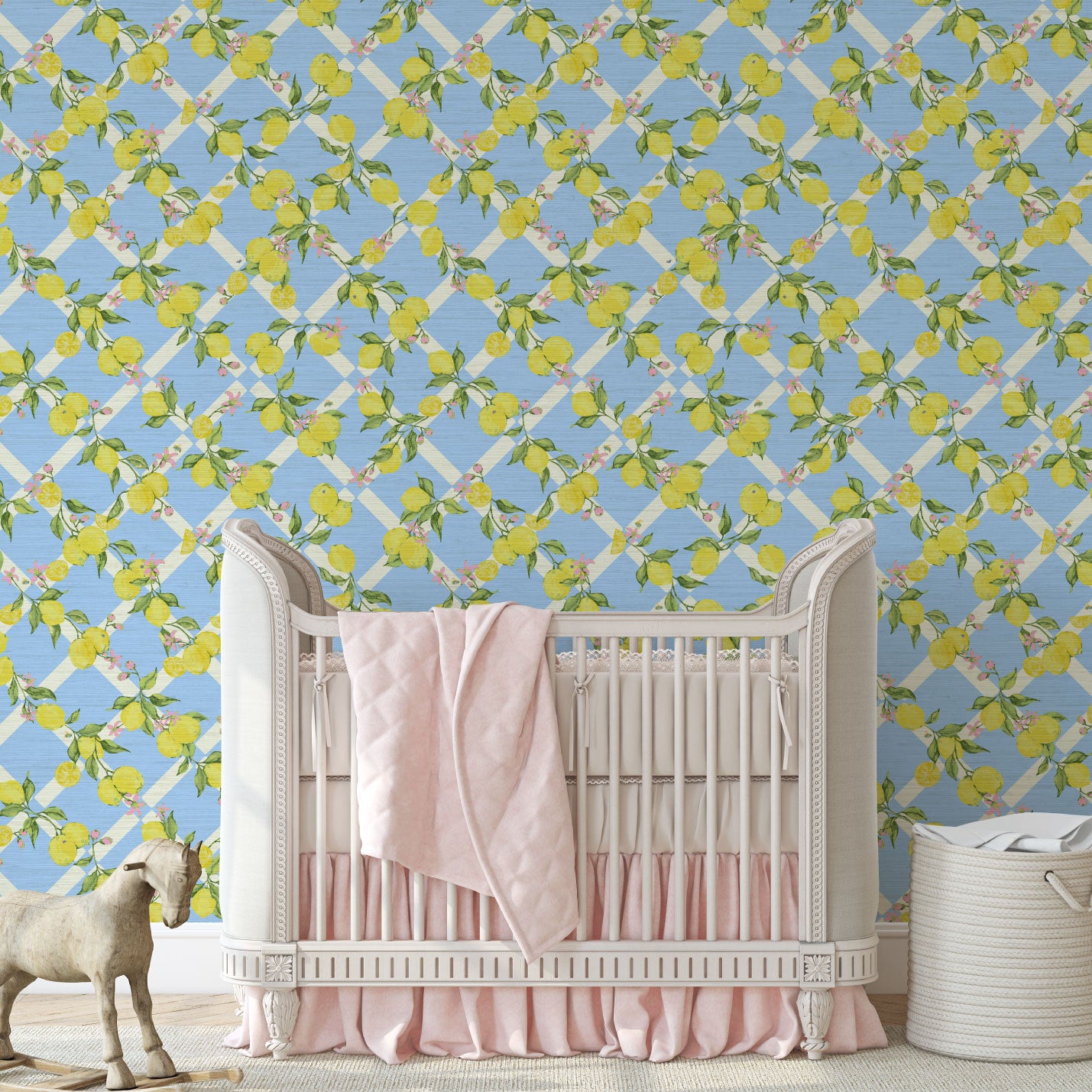 Never Tear Us Apart Lemon Lattice Floral Wallpaper