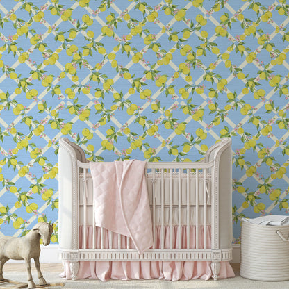 Never Tear Us Apart Lemon Lattice Floral Wallpaper