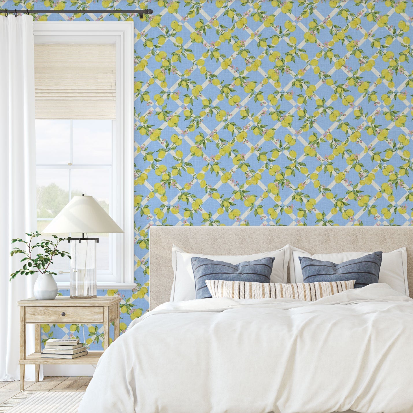 wallpaper Natural Textured Eco-Friendly Non-toxic Sustainable Interior Design Retro chic Grand millennial Maximalism Traditional Dopamine decorCoastal Garden Seaside Seashore Waterfront Vacation home styling Retreat Relaxed beach vibes Beach cottage Shoreline Oceanfront preppy Nature inspired Vertical Grid lemons fruit food Cottage core Countryside Vintage Imperfect Rural Farm core rustic stripe yellow pink flowers lattice botanical yellow green leaf french blue pale baby kids sky blue linen