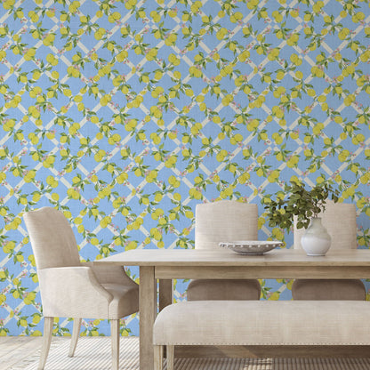wallpaper Natural Textured Eco-Friendly Non-toxic Sustainable Interior Design Retro chic Grand millennial Maximalism Traditional Dopamine decorCoastal Garden Seaside Seashore Waterfront Vacation home styling Retreat Relaxed beach vibes Beach cottage Shoreline Oceanfront preppy Nature inspired Vertical Grid lemons fruit food Cottage core Countryside Vintage Imperfect Rural Farm core rustic stripe yellow pink flowers lattice botanical yellow green leaf french blue pale baby kids sky blue linen