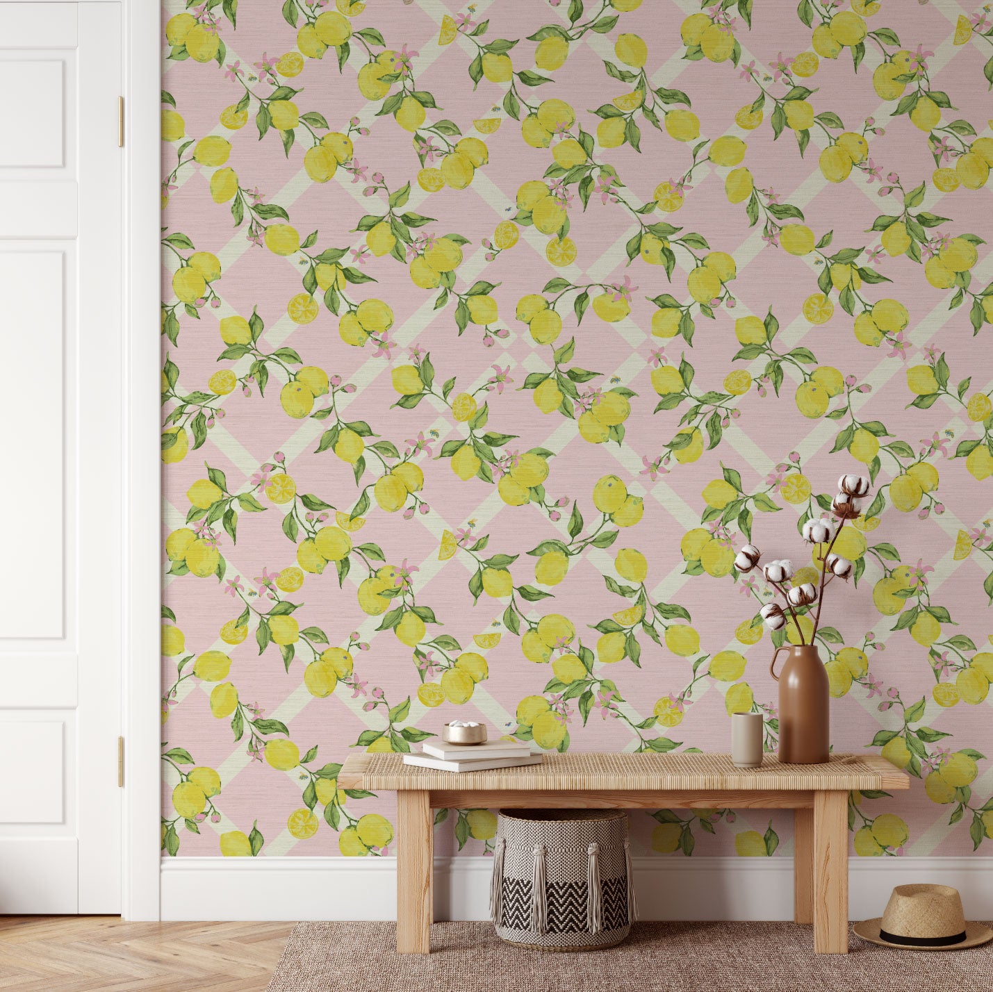 Never Tear Us Apart Lemon Lattice Floral Wallpaper