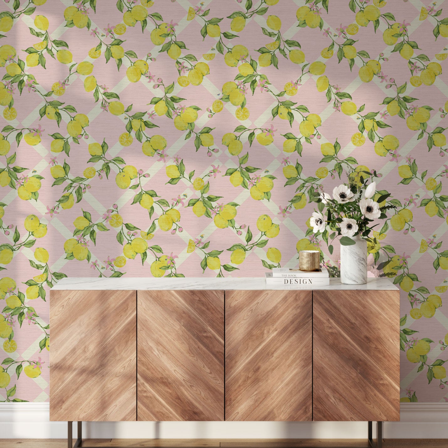 Never Tear Us Apart Lemon Lattice Floral Wallpaper