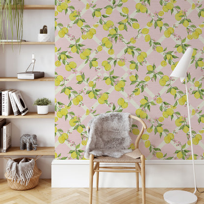 Never Tear Us Apart Lemon Lattice Floral Wallpaper
