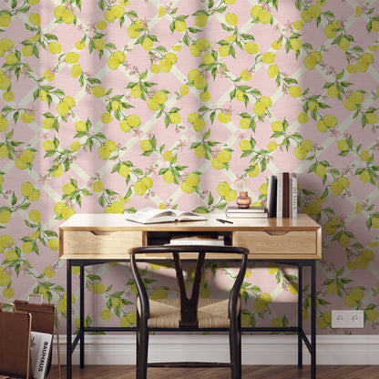 Never Tear Us Apart Lemon Lattice Floral Wallpaper
