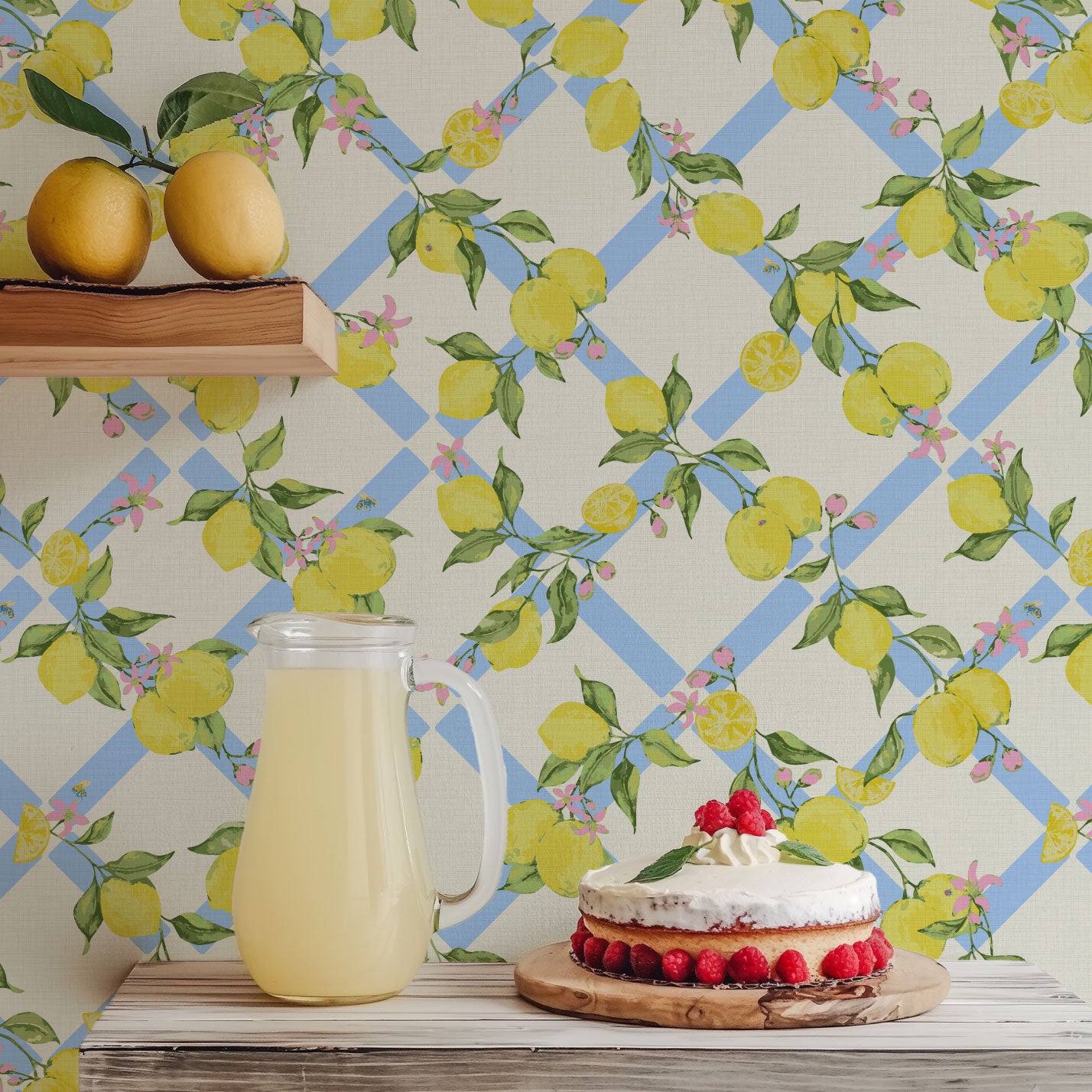 Never Tear Us Apart Lemon Lattice Floral Wallpaper