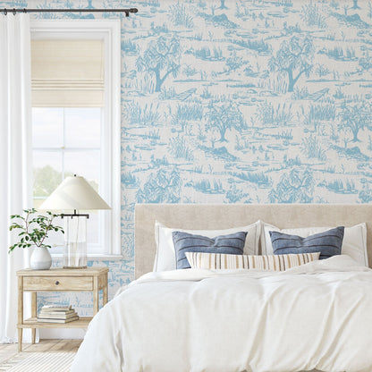 wallpaper Natural Textured Eco-Friendly Non-toxic High-quality  Sustainable Interior Design Bold Custom Tailor-made Retro chic Grand millennial Maximalism  Traditional Dopamine decor Tropical Jungle Coastal Garden Seaside Seashore Waterfront Vacation home styling Retreat Relaxed beach vibes Beach cottage Shoreline Oceanfront everglade Florida swamp blue dusty french soft botanical alligator animals linen luxury high end