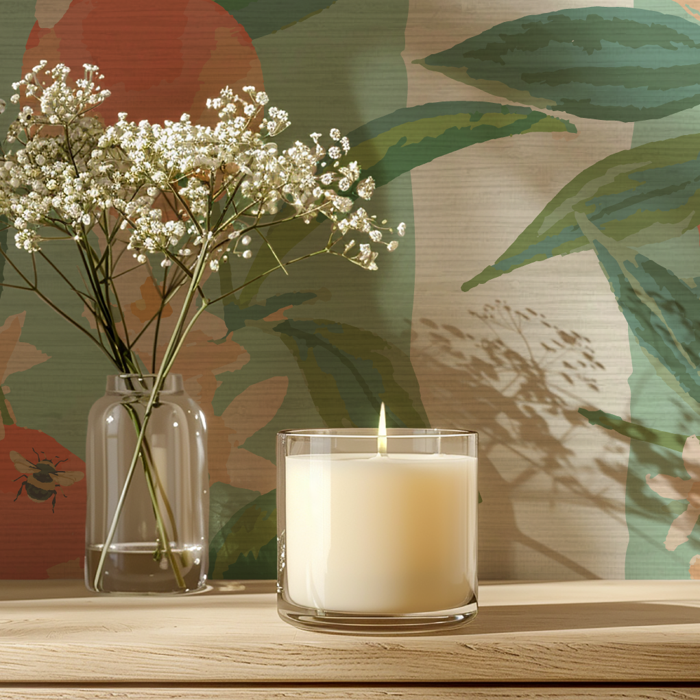 Peach Fuzz Floral Stripe Wallpaper
