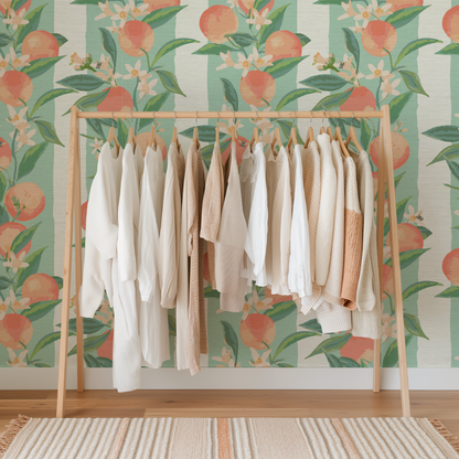Peach Fuzz Floral Stripe Wallpaper