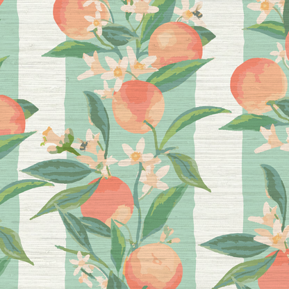 Peach Fuzz Floral Stripe Wallpaper