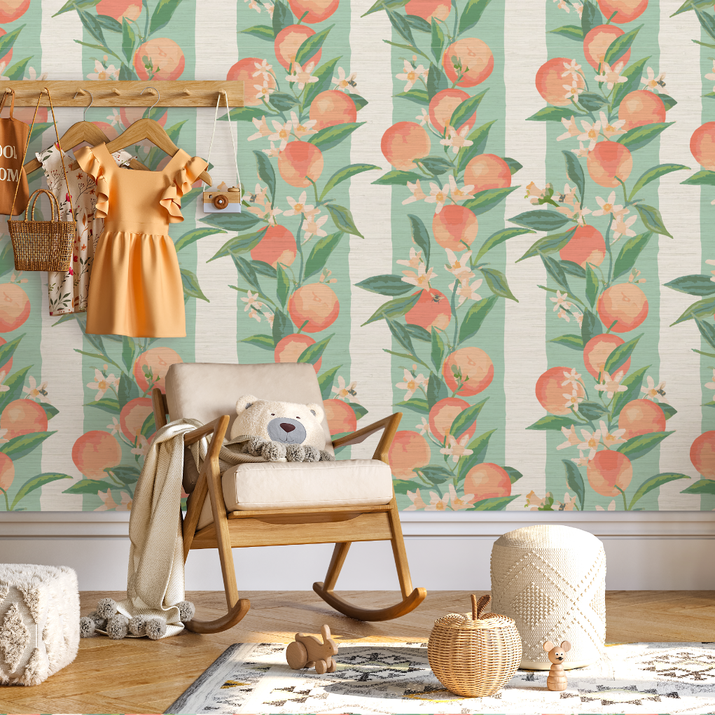 Peach Fuzz Floral Stripe Wallpaper