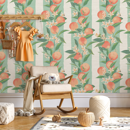 Peach Fuzz Floral Stripe Wallpaper