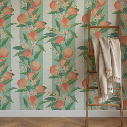 Peach Fuzz Floral Stripe Wallpaper
