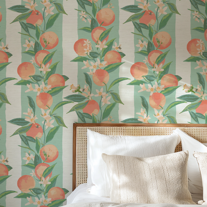 Peach Fuzz Floral Stripe Wallpaper