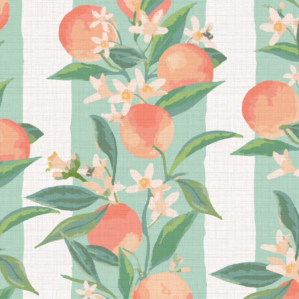 Peach Fuzz Floral Stripe Wallpaper