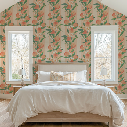 Peach Fuzz Floral Stripe Wallpaper