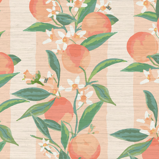 Peach Fuzz Floral Stripe Wallpaper