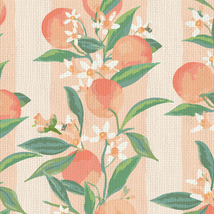 Peach Fuzz Floral Stripe Wallpaper