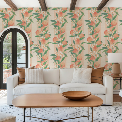 Peach Fuzz Floral Stripe Wallpaper