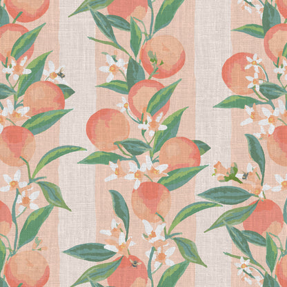 Peach Fuzz Floral Stripe Linen Wallpaper