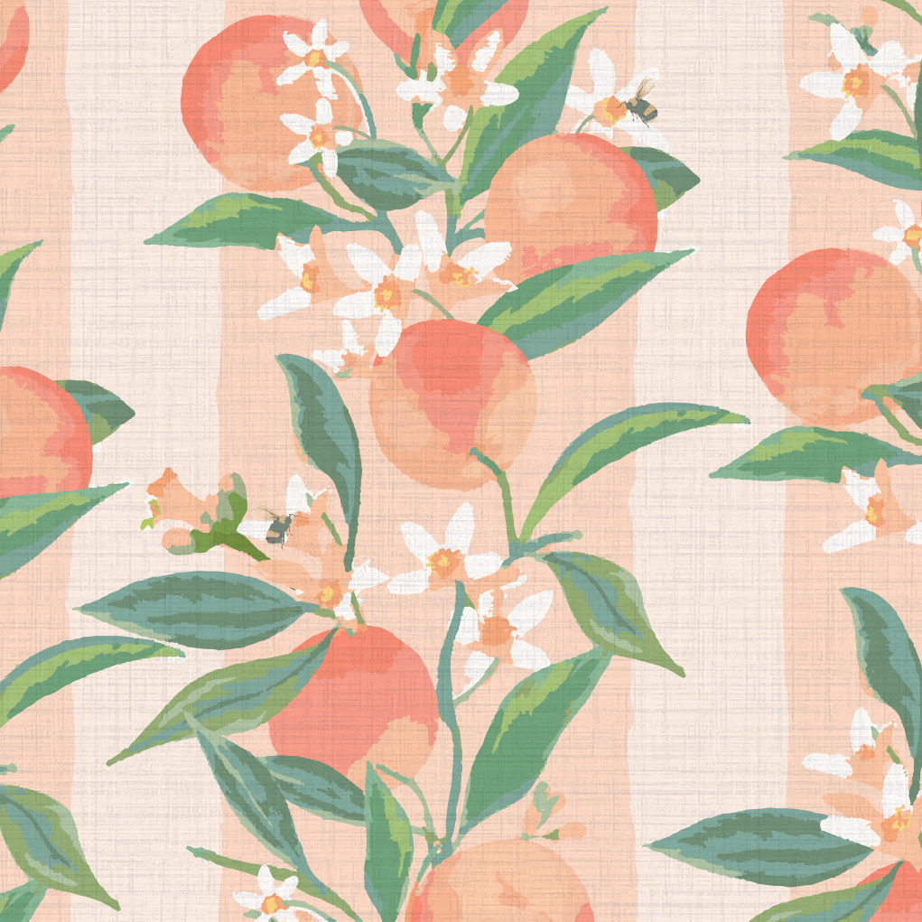 Peach Fuzz Floral Stripe Wallpaper