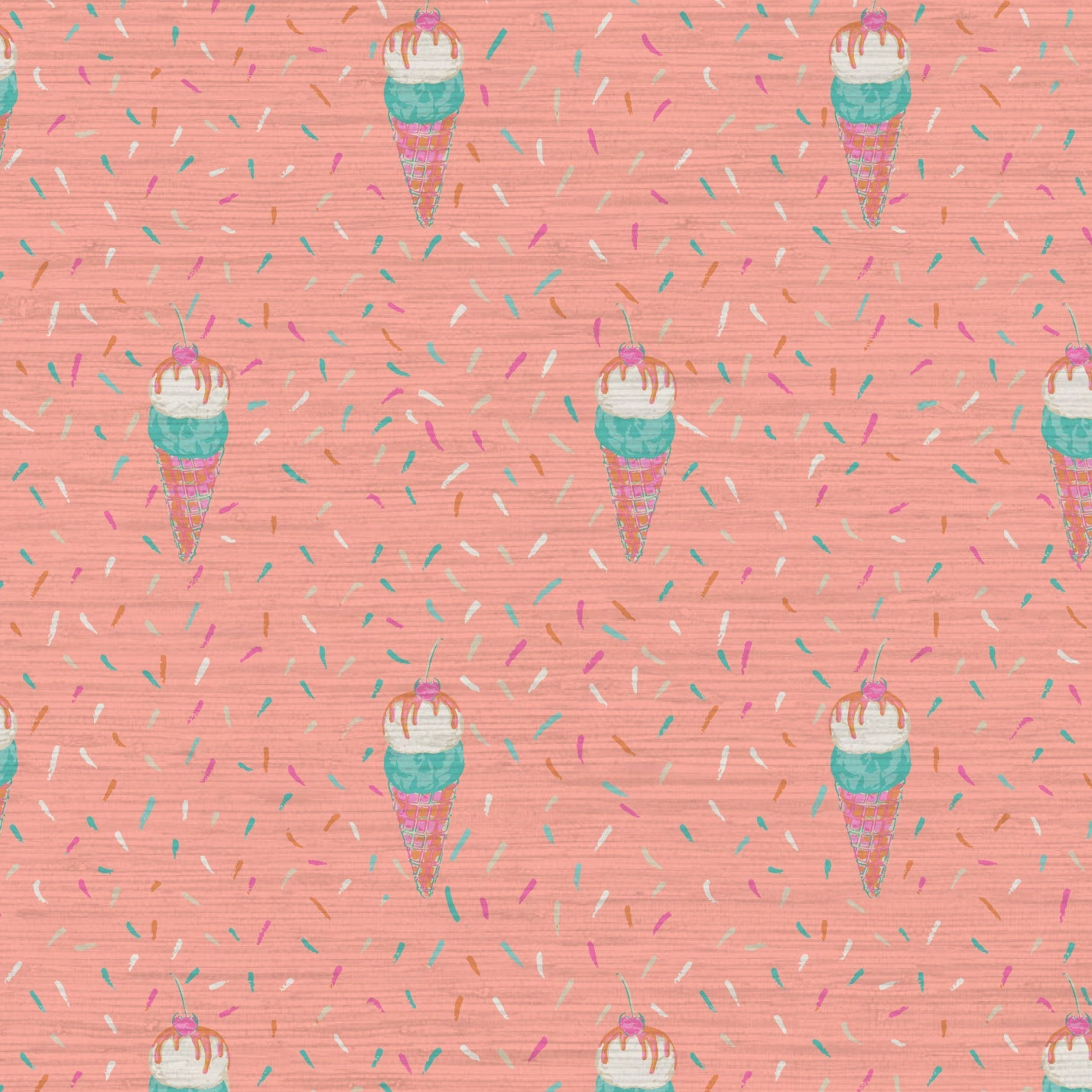 Grasscloth wallpaper Natural Textured Eco-Friendly Non-toxic High-quality  Sustainable Interior Design Bold Custom Tailor-made Retro chic restaurant food sundae ice cream pink sprinkles kids playroom restaurant 