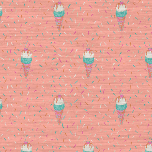 Grasscloth wallpaper Natural Textured Eco-Friendly Non-toxic High-quality  Sustainable Interior Design Bold Custom Tailor-made Retro chic restaurant food sundae ice cream pink sprinkles kids playroom restaurant 