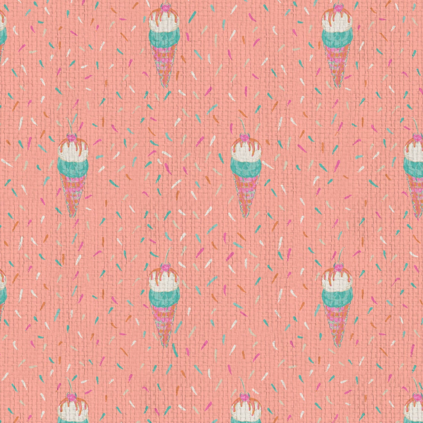 wallpaper Natural Textured Eco-Friendly Non-toxic High-quality  Sustainable Interior Design Bold Custom Tailor-made Retro chic restaurant food sundae ice cream pink sprinkles kids playroom restaurant  paper weave paperweave basketweave basket weave