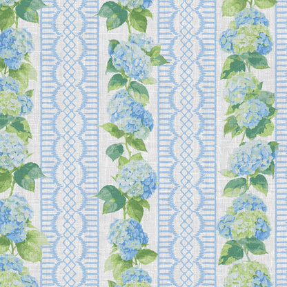 Coastal Garden Seaside Seashore Waterfront Retreat Relaxed beach vibes Beach cottage Shoreline Oceanfront Nautical Cabana preppy vertical stripe ribbon lace floral flowers botanical hydrangea french blue periwinkle leaves garden girl nursery feminine cottage traditional linen high-end luxury designer 