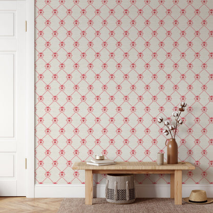 June St. George red and pink sacred burning hearts on white wallpaper wall covering grasscloth grass cloth paper weave textured custom luxury natural woman artist women contemporary modern interior design bold tailor made Eco-Friendly
Non-toxic
High-quality 
Sustainable
Retro chic
Grand millennial
Maximalism 
Traditional
Dopamine decor
girly
