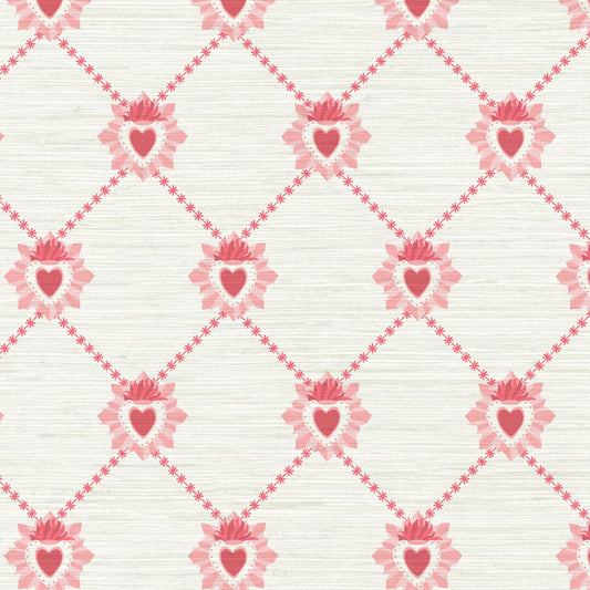 June St. George red and pink sacred burning hearts on white wallpaper wall covering grasscloth grass cloth paper weave textured custom luxury natural woman artist women contemporary modern interior design bold tailor made Eco-Friendly
Non-toxic
High-quality 
Sustainable
Retro chic
Grand millennial
Maximalism 
Traditional
Dopamine decor
girly
