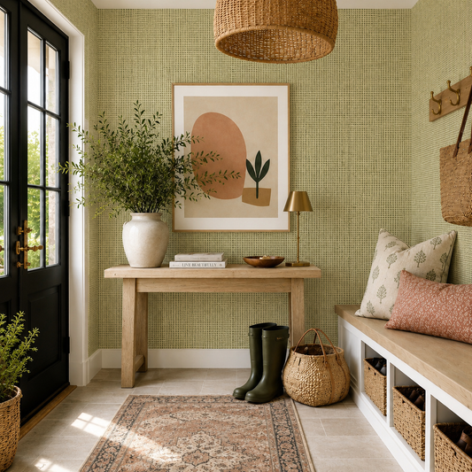 Sage Advice Green Basketweave Textured Paperweave Wallpaper