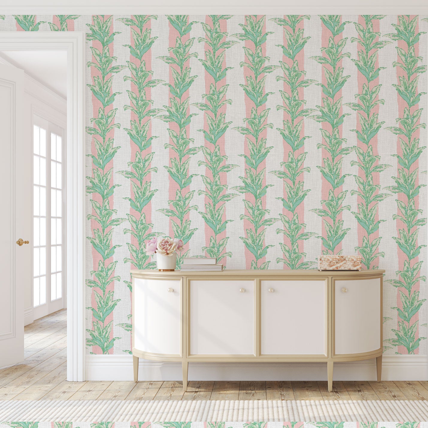 Sanibel Stripe Palm Leaf Linen Wallpaper