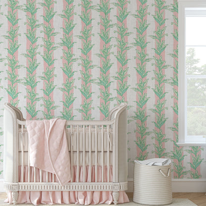 Sanibel Stripe Palm Leaf Linen Wallpaper