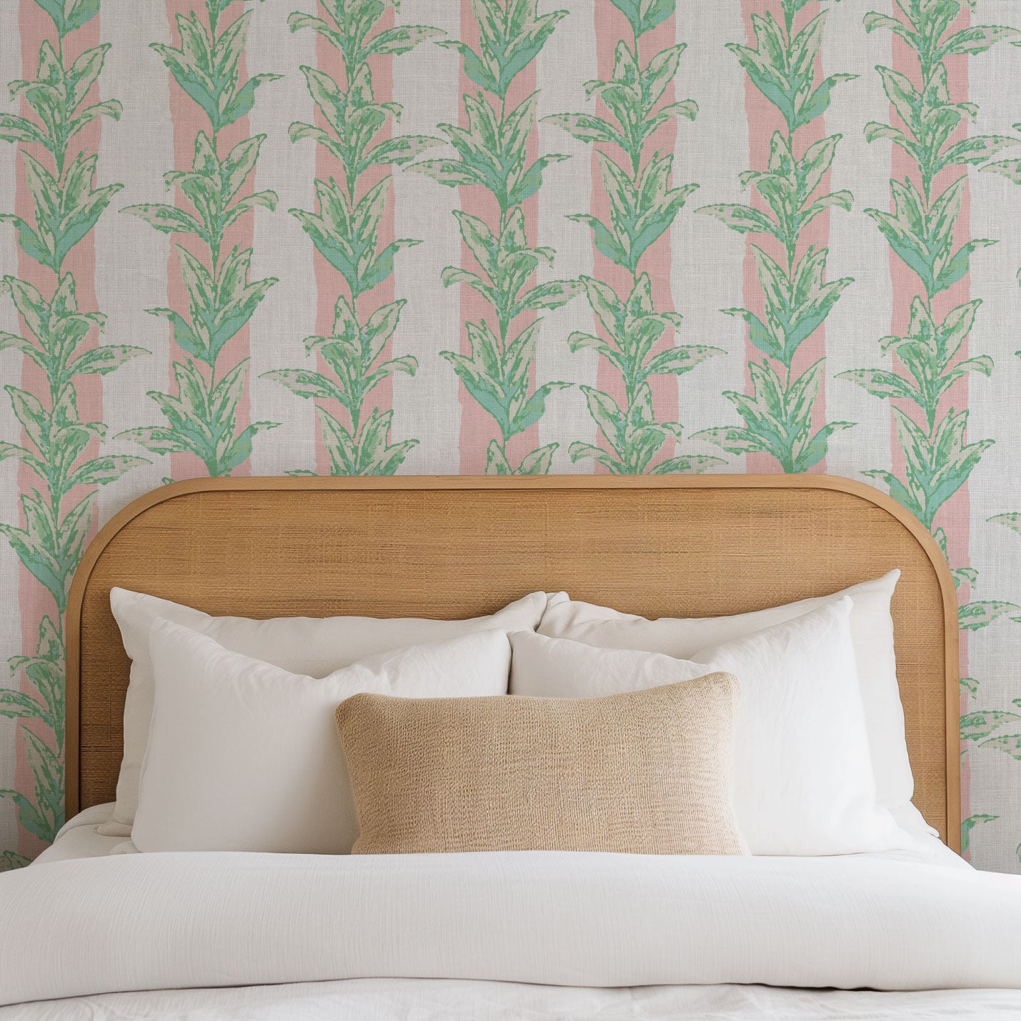 Sanibel Stripe Palm Leaf Linen Wallpaper